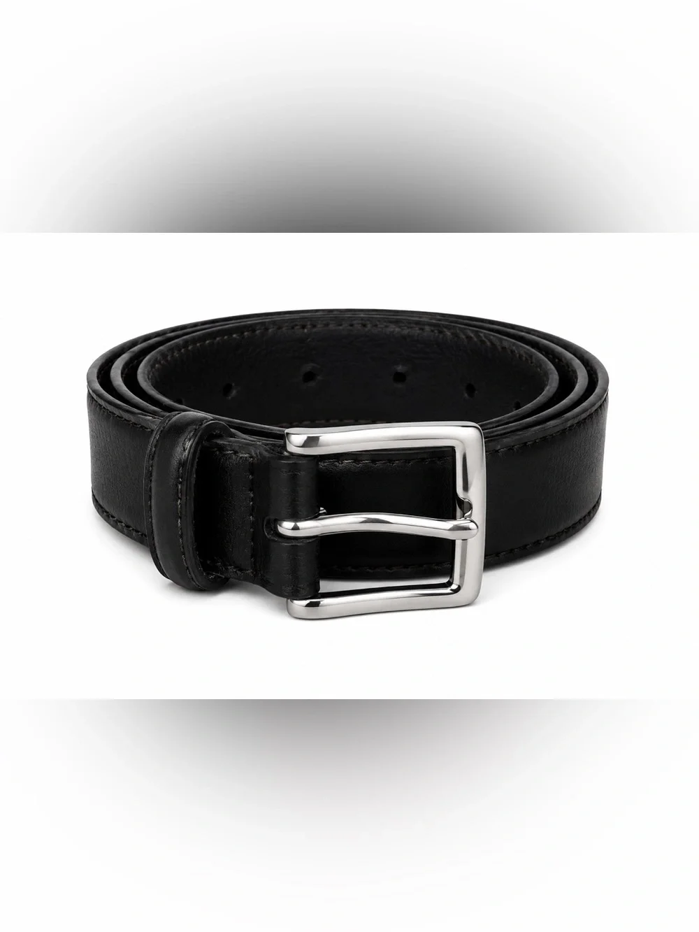J. Crew Men's Classic Black Leather Belt with Silver Buckle